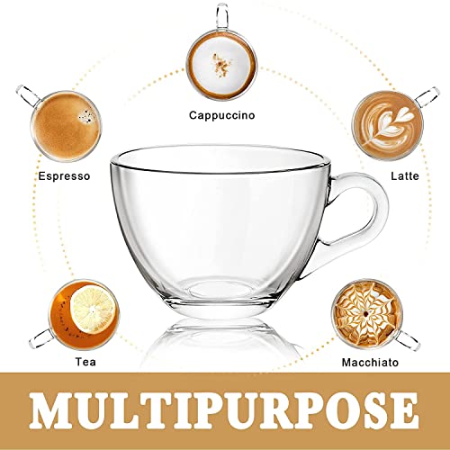 Image of VILON Italian Premium Glass Tea Cup Set | Coffee Mugs with Handle Transparent Drinking Cup for Milk, Cappuccino, Hot Chocolate & Cold Beverages | 210ml | Set of 6 (Round Tea Cup 6)
