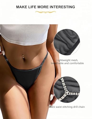 Image of comeondea G String Thongs for Women Rhinestone T-back Tangas Mesh Underwear | Low Rise Micro G-string Underwear Shine Cheeky Bikini, Adjustable Waist, Sheer Mesh, Plus Size, Sexy Lingerie, XS-4XL