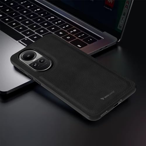 Image of Vaku Luxos Luxe Premium Leather Back Cover Case for Oppo Reno10 Pro 5G Soft Shockproof Protective TPU Phone Case Camera Screen Protector- Black