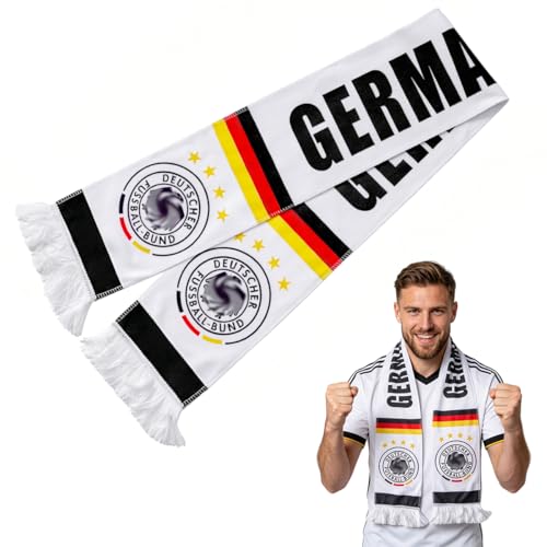 GTJEOI Deutschland Schal Fussball WM 2026 145 x 17 cm Deutschland Fußball Fanschal für Herren Damen Kinder Deutschland Schal mit Fransen Klassischer Fußballschal für Stadion & Public Viewing Party