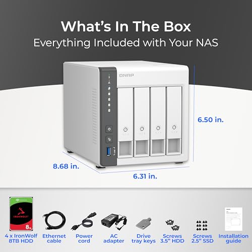 Image of QNAP 4 Bay NAS with 24TB Storage Capacity, Preconfigured RAID 5 Seagate IronWolf Drives Bundle, 2.5GbE Ports (TS-433-4G-48ST-US)