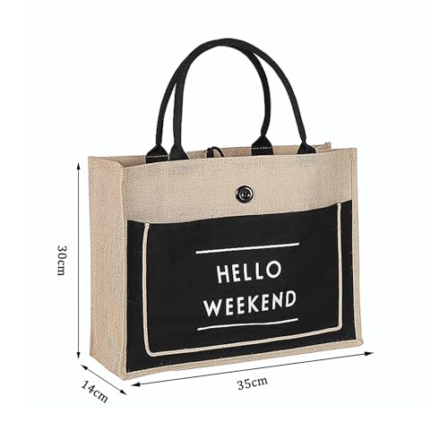 soulnioi Cotton Jute Tote Bag Reusable Shopping Bag, Printed Letters Bag for Women/Men - Image 2