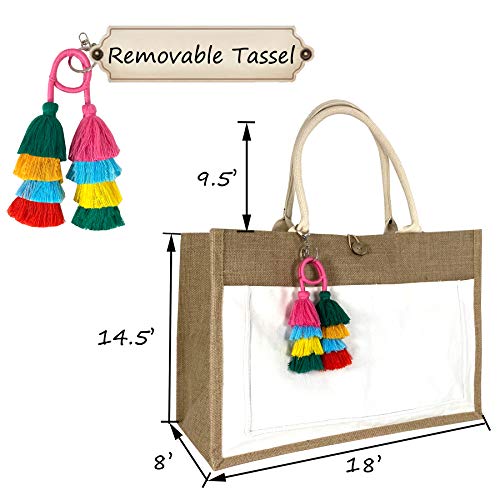 Image of Hibala Woven Large Beach Bag Straw Beach Tote Handmade Weaving Shoulder Tassel Bag Handbag