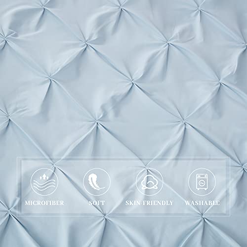 Sunstyle Home Pinch Pleated Duvet Cover Baby Blue 3 Pieces Duvet Covers Queen Size Soft Microfiber Luxury Duvet Cover With Zipper Closure & Corner Ties For All Season(1 Duvet Cover, 2 Pillow Shams) #TOP4