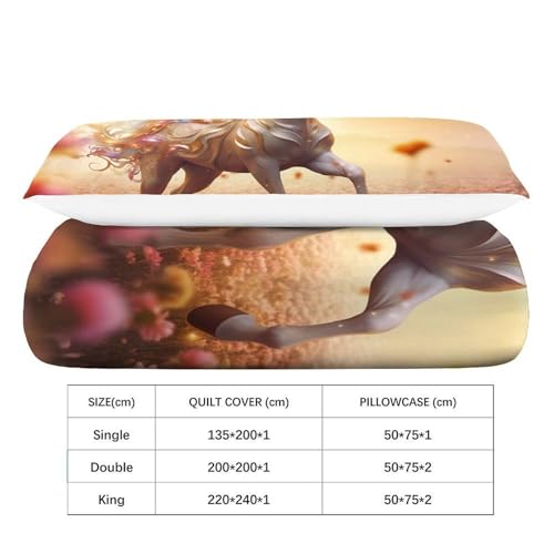 Housse de couette cheval blanc 3D enfant 135x200cm avec fermeture éclair - 4