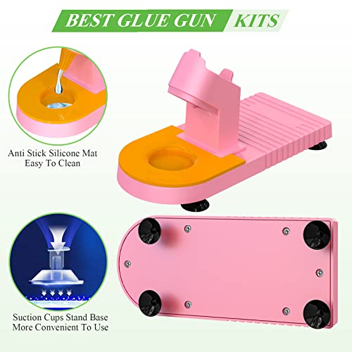 Image of MONVICT Pink Hot Glue Gun Kit, Mini Glue Gun with Suction Cups Stand Anti Stick Silicone Mat, Hot Melt Glue Gun with Fine Tip & 30 Glue Sticks, On /Off Switch Design for DIY, Craft, Home School Project