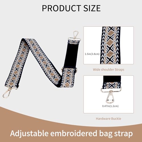 Image of Purse Strap, Adjustable Embroidery Flower 2 Inch Wide Purse Straps Replacement Crossbody for Women