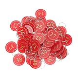 TOBBOMEY 50 piezas Unidades Etiquetas Numeradas para Llaves con Anillo Resistente Identificadores Duraderos Impermeables para Piscina y Sauna Color Rojo Organizador Multiusos para Llaves y