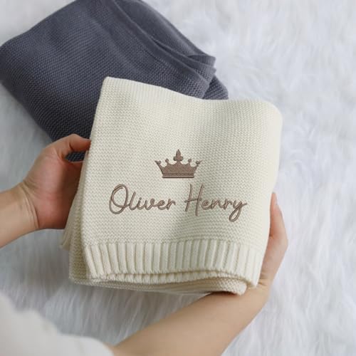 Image of LOVELYPOD Personalized Baby Girl Knit Blanket, Custom Embroidered with Name and Icon, 30x40in Nursery Blankets Gifts for Newborn Baby Girl, Newborn Holiday Shower Gift, Cotton Knit Stroller Design 01