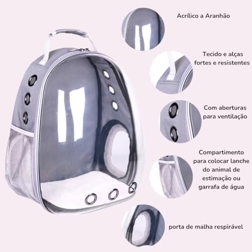 Mochila Transporte Pet Cães Gatos Visão Panorâmica Astronauta viagens passeio (Azul)