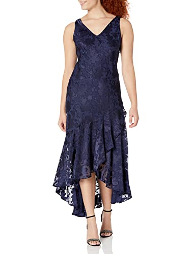 Image of Alex Evenings Womens Sleeveless Printed Chiffon Midi Spring /Summer Mother of The Bride Dress with Jacket & High-Low Hemline