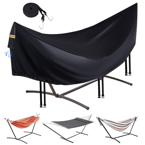 Hammock Covers for Outdoor Waterproof Durable 420D Hammock Cover for 12 ft Hammock Stand Windproof 3 Buckles & 1 Elastic Cord Airy Vent Reflective handle All Weather Protection Hammock Rain Cover