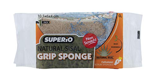 Image of Non-Scratch Scrub Sponge with A Comfortable Grip, Heavy Duty Duel Sided Kitchen Scrubber Sponge Cellulose Scrub Sponge, Scratch Free, with Scouring Pad Set, 1 Sponge, Green