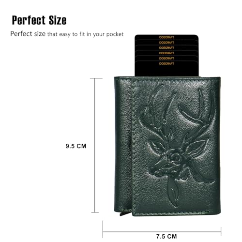 Image of Men's Genuine Leather RFID Wallet | Premium Slim Red Wallet for Men with Deer 3D Print | 8 Card Slots Secure and Durable Design | Casual Stylish | Formal & Gifting Use, Black (Green)