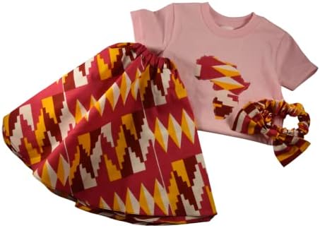 African Kente Ankara Skirt and Shirt Girls Set Baby Toddler Youth.100% Cotton (M(8))