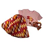 African Kente Ankara Skirt and Shirt Girls Set Baby Toddler Youth.100% Cotton (M(8))
