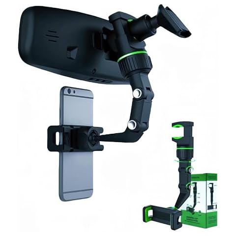 Rearview Mirror Phone Holder For Car, 360°Rotatable And Retractable Multifunctional Rear View Mirror Phone Holder, Four Corners Fixed Anti-Shake Design,Car Phone Holder For All Mobile Phones And Car Cover