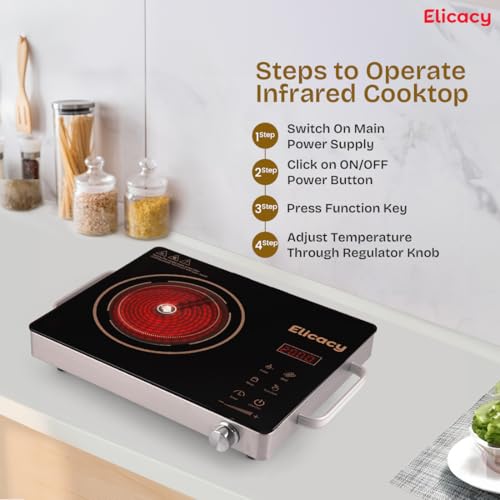 Image of Premium 2000 W Touch Panel Infrared Induction Cooktop 1 Year Warranty (Use With All Utensils) - Radiant (Black)