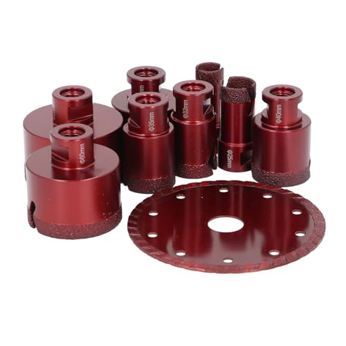 Core Drill Bit Kit, 9 Pcs 20-68mm, M14 Shank, Hole Saw and 125mm Angle Grinder Disc for Tiles, Granites, Marble, Bricks