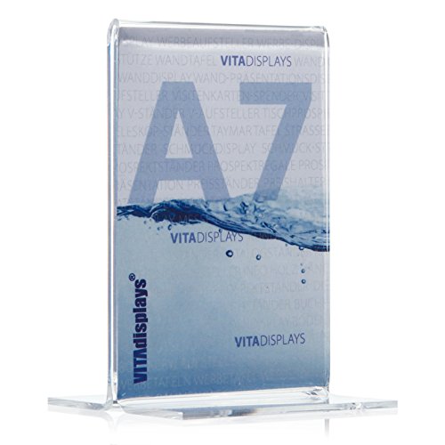 10 Stück Werbeaufsteller als T-Ständer/T-Aufsteller im DIN A7 Hochformat, transparenter Tischaufsteller aus original PLEXIGLAS® (10er Pack)