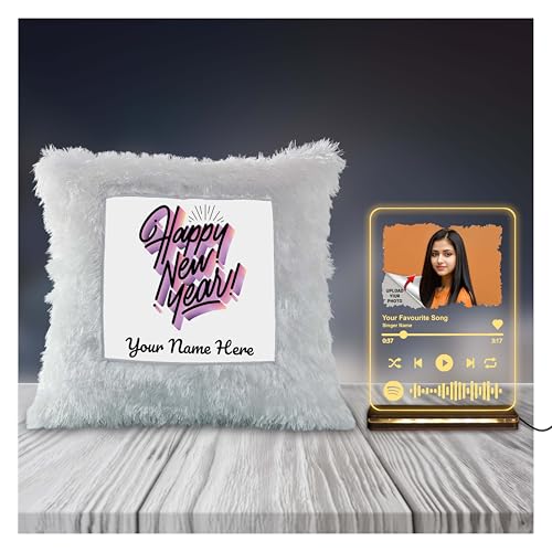 Image of SAVRI Premium New Year Hamper - LED Cushion & Spotify Frame with Custom Photo & Song Code - Personalized Gifts for Kids, Family, Friends, Him, Her, Boyfriend, Girlfriend, Husband, and Wife