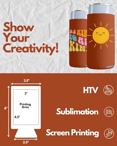 Image of PartyPrints 100 Pack Texas Orange Blank Slim Can Cooler Sleeves | Plain Seltzer Customizable Bulk Coolers for Beer Bottles & 12oz Tall Cans | Skinny Collapsible Drink Insulated Sleeve