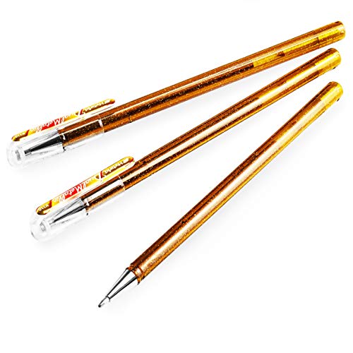 Pentel Hybrid K110 - Bolígrafo de gel líquido (3 unidades), color dorado y rojo metálico
