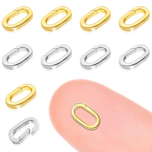 Happtkey - 10PCS Oval Clasp Carabiner Necklace Connector Stainless Steel Spring Clasps Bracelet Closures Key Chain Lock Clasp Necklaces Clips Key Ring Bracelets Shortener for Jewelry Finding DIY Making Kit (A17)