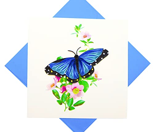 Ulysses Butterfly, Quilling Card 3D - Unique Dedicated Handmade, Design Greeting Card For Birthday, Valentine's Day, Mothers Day, Spring, Fathers Day, Graduation, Wedding, Anniversary, Thank You, Get Well, All Occasion | 6" X 6" #TOP6