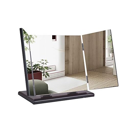 KEDLAN Glass Makeup Mirror Foldable Desktop Vanity Mirror with Adjustable Angle Panel Vanity Mirror Brown