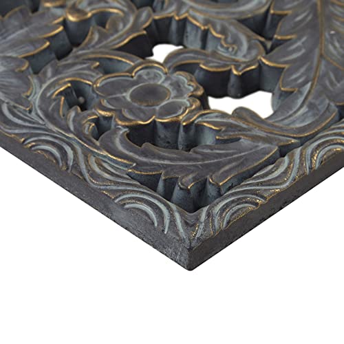 Image of Madison Park Carved Wood Wall Art 2 Piece, Floral Wooden Carving Wall Decor, Blue Wall Art Living Room Bedroom, Copper Embellished Boho, Ready to Hang, 15.75 inchW x 31.5 inchL, Patina Blue