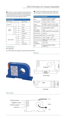 Transmisor 4-20 mA con transformador de corriente 15 mm para sensor 220V 5