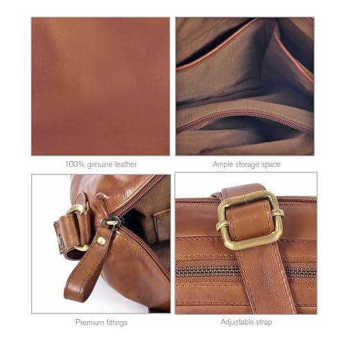 Image of Oak Leathers Women's Crossbody Bag - Genuine Leather Crossover Shoulder Purse With Adjustable Sling Strap - Medium Size