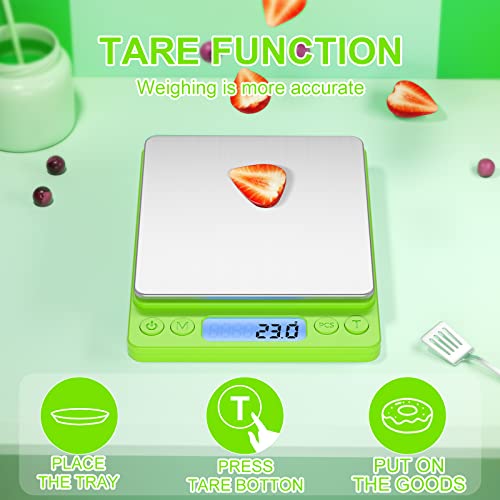 Digital Food Scale For Food Ounces And Grams，Yoncon 3000G/0.1G Accuracy Multifunctional Kitchen Scale For Cooking, Baking | Small Size For Easy Storage | 2 Trays #TOP3