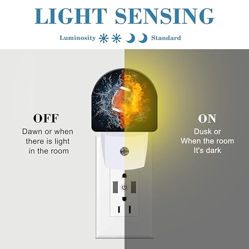 Image of Ice and Fire Football Night Light for Kids, LED Night Light Plug into Wall with Dusk to Dawn Sensor for Girls Boys Women Men Room Decor, Hallway, Kitchen, Bathroom, Nursery, Stairs