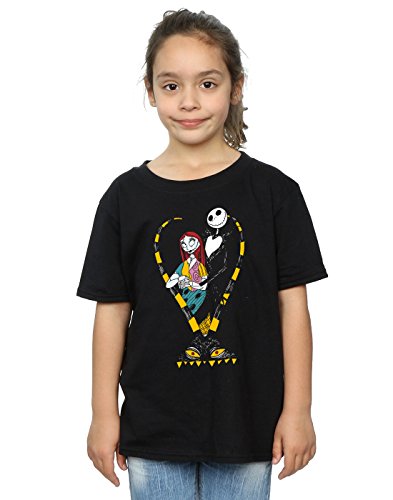 Disney Girls Nightmare Before Christmas Jack and Sally Love T-Shirt 7-8 Years Black