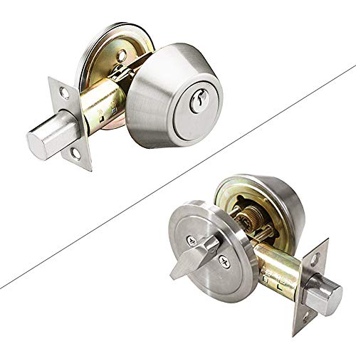 Front Door Entry Lever Lock Set and Single Cylinder Deadbolt Keyed Alike Combination Set, Satin Nickel
