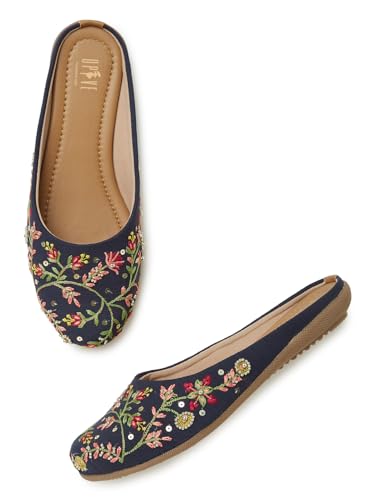 Image of OPIVE's Mehandi Women's Mojari Jutti Ethnic Punjabi Juttis Traditional Flat Embroidered Canvas Fancy Bellies Comfortable Sole for Womens & Girls