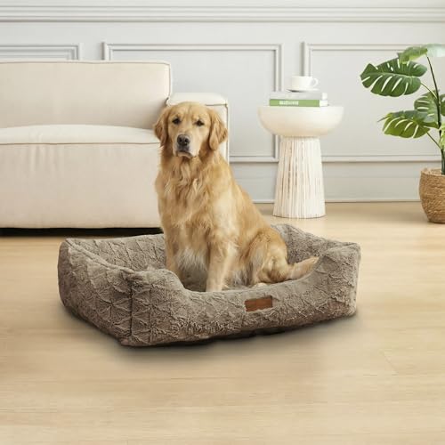 Image of Modern Threads Ultra Soft Plush Pet Bed for Medium to Large Dogs with Elegant Texture and Stylish Design, Removable Washable Cover, Brown, (34 inch L x 25 inch W x 9 inch Th)