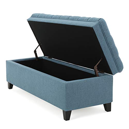GDF Studio Laguna Tufted Fabric Rectangular Storage Ottoman, Modern Bench for Home Organization, Blue