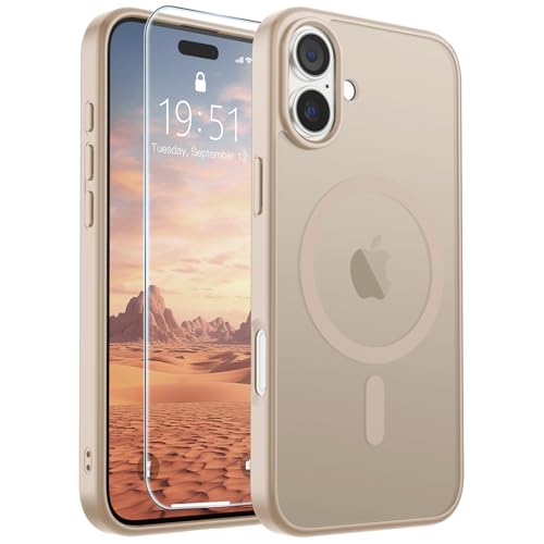 Image of SUPFINE Magnetic for iPhone 16 Plus Case(Compatible with MagSafe)(Military Grade Drop Protection) Slim Translucent Matte Shockproof with Anti-Fingerprint Phone Case,Desert Gold