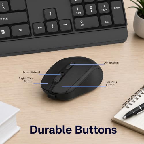Image of ANT Master 22 Wireless Keyboard and Mouse Combo, Full Size 104 Keys with Numpad, 2.4GHz USB Receiver, 800 /1200 /1600 DPI Adjustable Mouse, Up to 10m Range for PC Laptop Windows Mac Linux Android