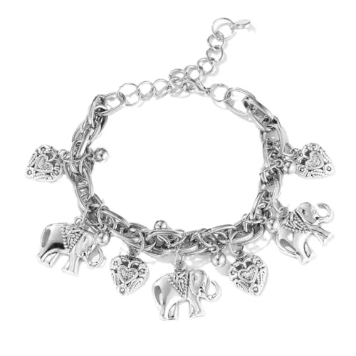 Image of Vintage Elephant Heart Anklet Bracelet for Women Animal Love Hearts Bead Ball Adjustable Chain Foot Ankle Bracelets Fashion Beach Party Jewelry Gifts Christmas