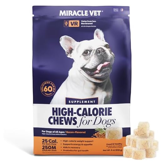 Miracle Vet Dog Weight Gainer Chews for Energy & Mass - High Calorie Dog Food Supplement - Appetite Stimulant & Healthy Weight Gain Supplements for Dogs - 60 Soft Dog Treats for Puppies and Adults