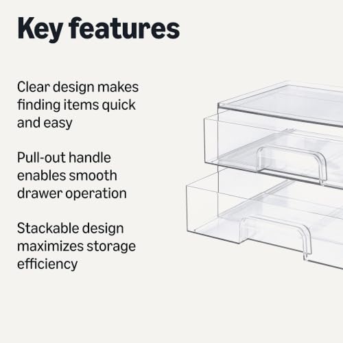 Image of Amazon Basics Stackable Plastic Storage Makeup Organizer Drawers, Clear, 12.1 inch x 7.6 inch x 3.5 inch, 2 Pack