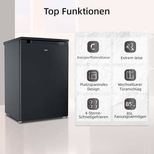 CHiQ 85L Gefrierschrank, 4 Sterne Schnellgefrieren(-24°C) |EEK C, 103kWh/Jahr, 39dB ultraleise| 845mm H,umkehrbare Tür｜Kleiner Tiefkühlschrank, CSD95BC