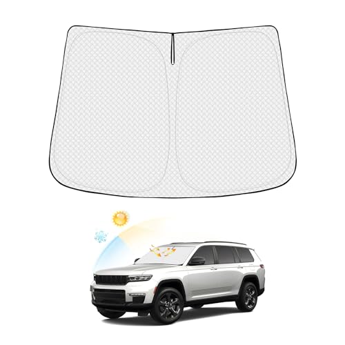 Canvcle Windshield Sun Shade for Jeep Grand Cherokee/Grand Cherokee L 2021-2026 Accessories Thicken 6-Layer Front Window Sunshade Cover Sun Visor Protector Foldable Block UV Rays Keep Vehicle Cool