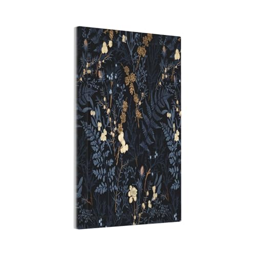 Decorative Switch Plate Covers Rustic Navy Dark Blue Leaves Golden Floral 1 Gang No Device Single Blank Outlet Covers Wall Plate Light Switch Cover Plate for Bedroom Home Decor