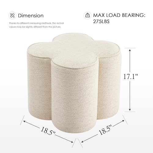 Image of Zesthouse Flower Pouf Ottoman Foot Rest, Linen Fabric Poofy Ottoman Footstool for Couch, Modern Living Room Stool Seat, Cute Square Vanity Stool for Bedroom Dorm, Beige