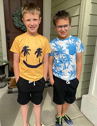 Image of GERU Boy Shorts Sets Hawaiian Outfit Kid Leaves Floral Short Sleeve Shirt Top+shorts Suits
